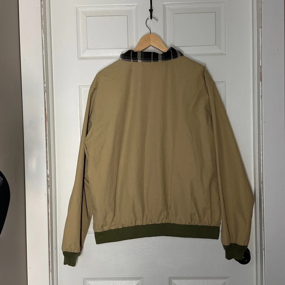 LL Bean Mens XL Regular Tan Plaid Lined Warm-Up‎ Bomber Jacket Harrington 500395